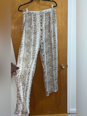 PrettyLittleThing Pants Wide Leg Brown and Cream Snakeskin Trousers size 12